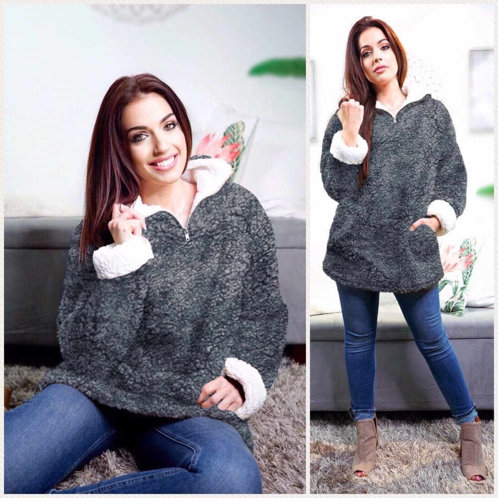 Charcoal fuzzy fleece pullover - Picture 3 of 5